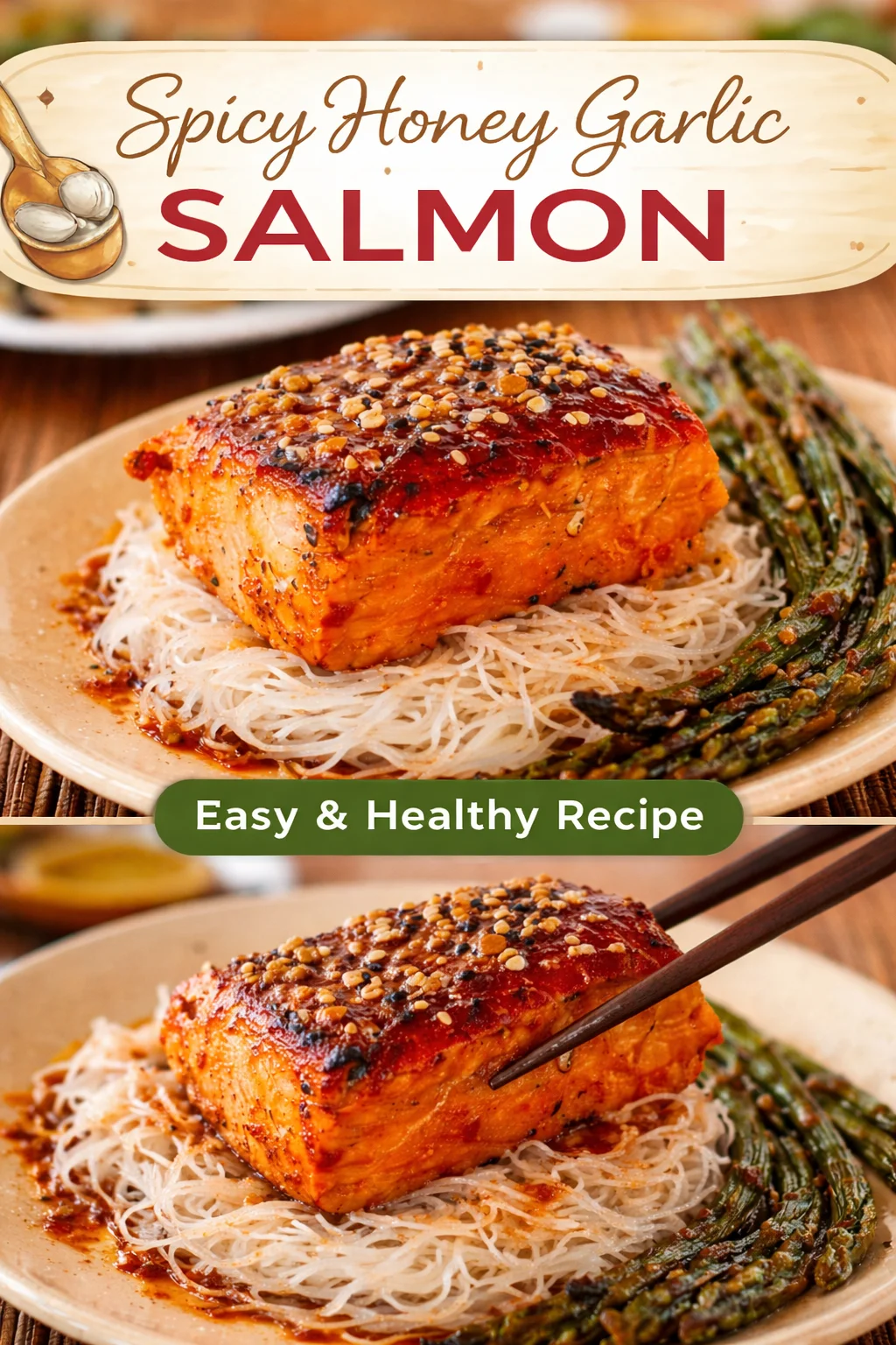 honey sesame salmon with rice noodles roasted veggies