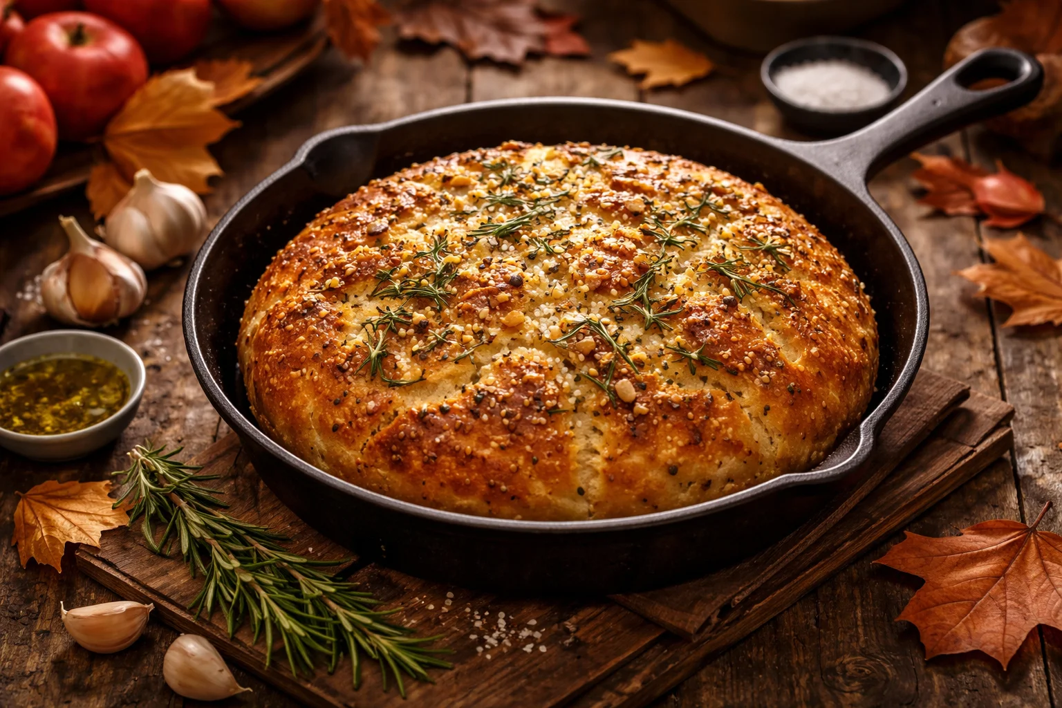 rustic garlic rosemary skillet bread
