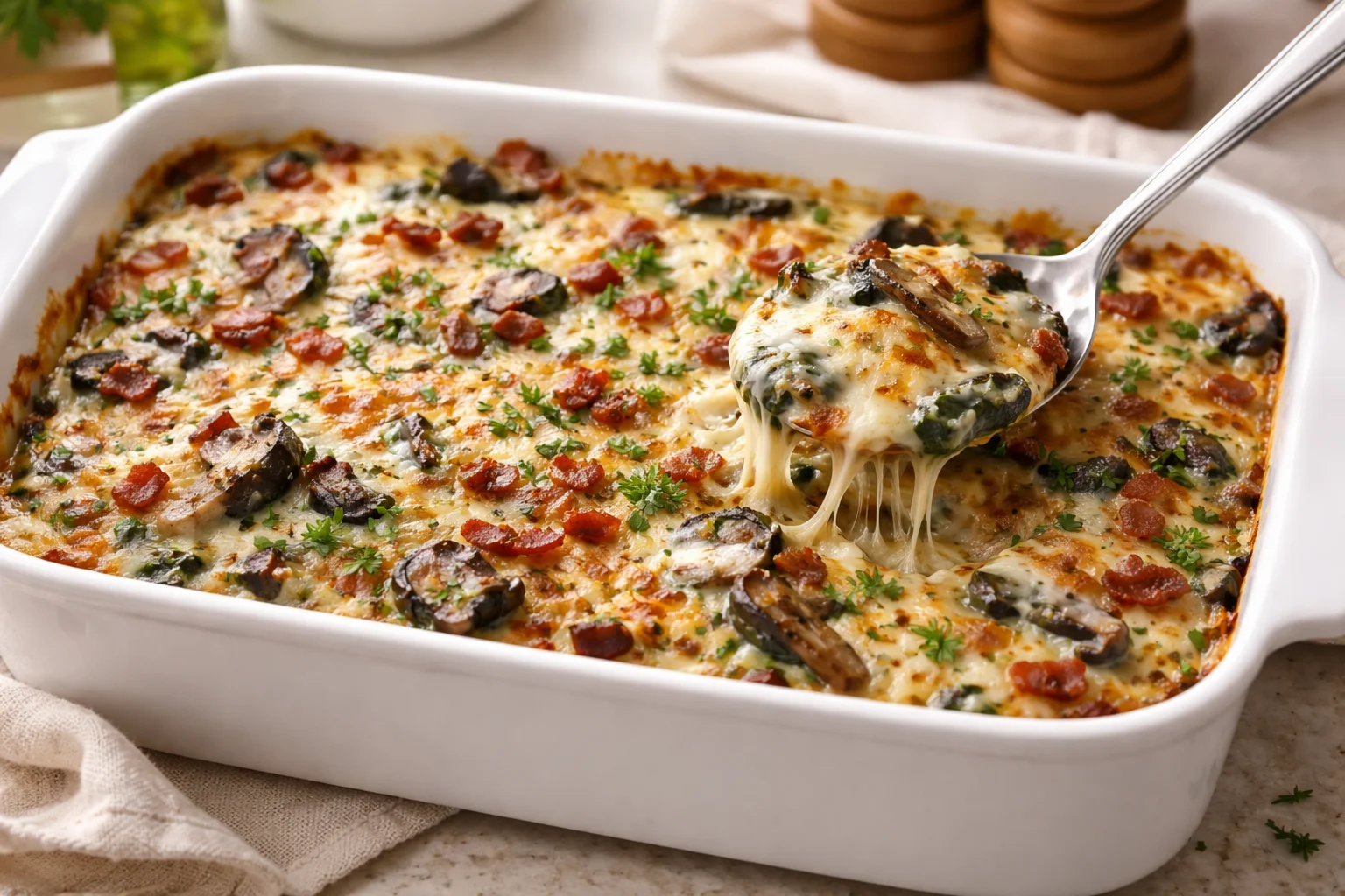 Savory Creamy Bacon Portobello Mushroom Gratin Delight