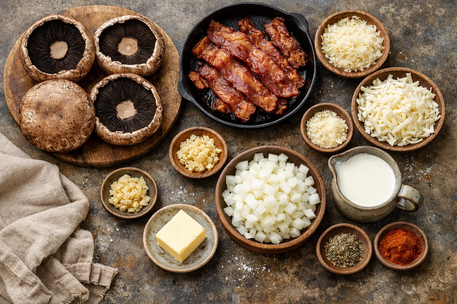 creamy bacon portobello mushroom gratin