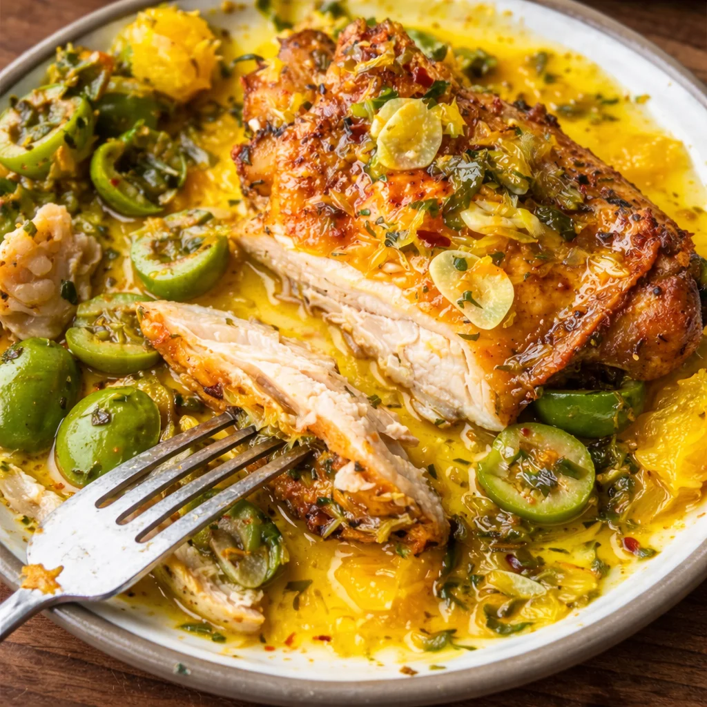 Chicken served with warm olive salsa, a flavorful and simple dish for any occasion.