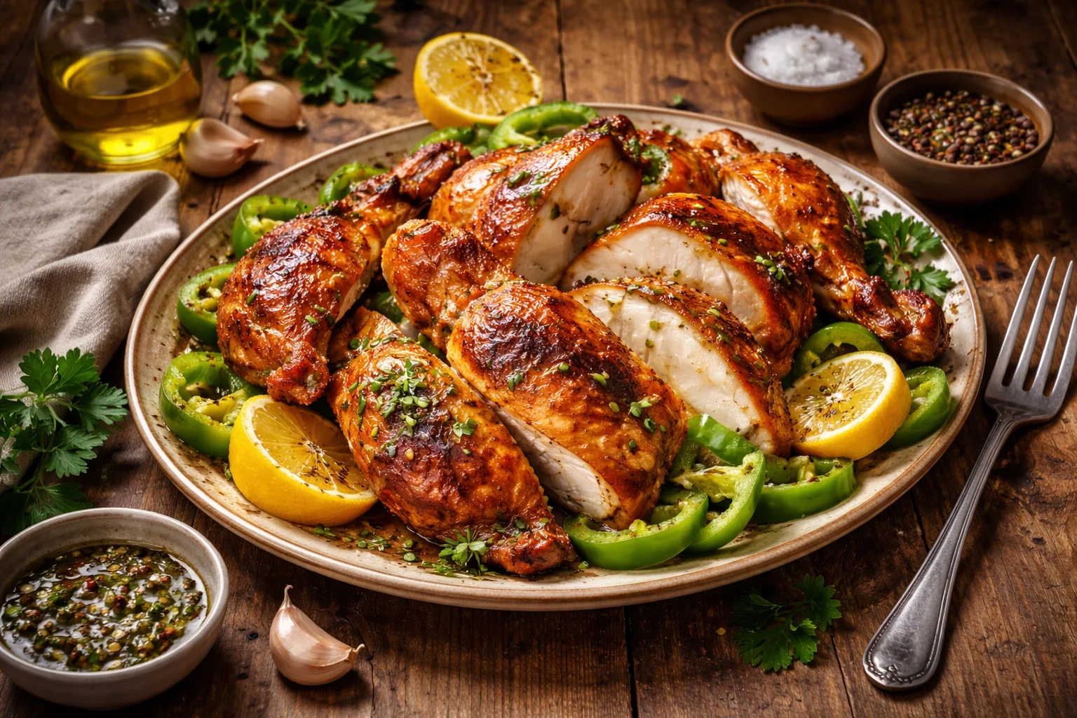 chicken with warm olive salsa