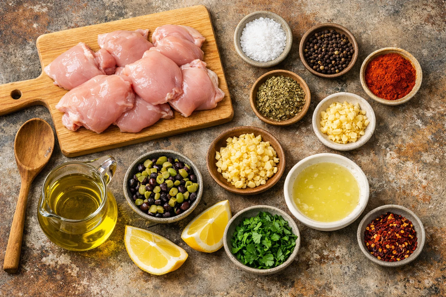 chicken with warm olive salsa