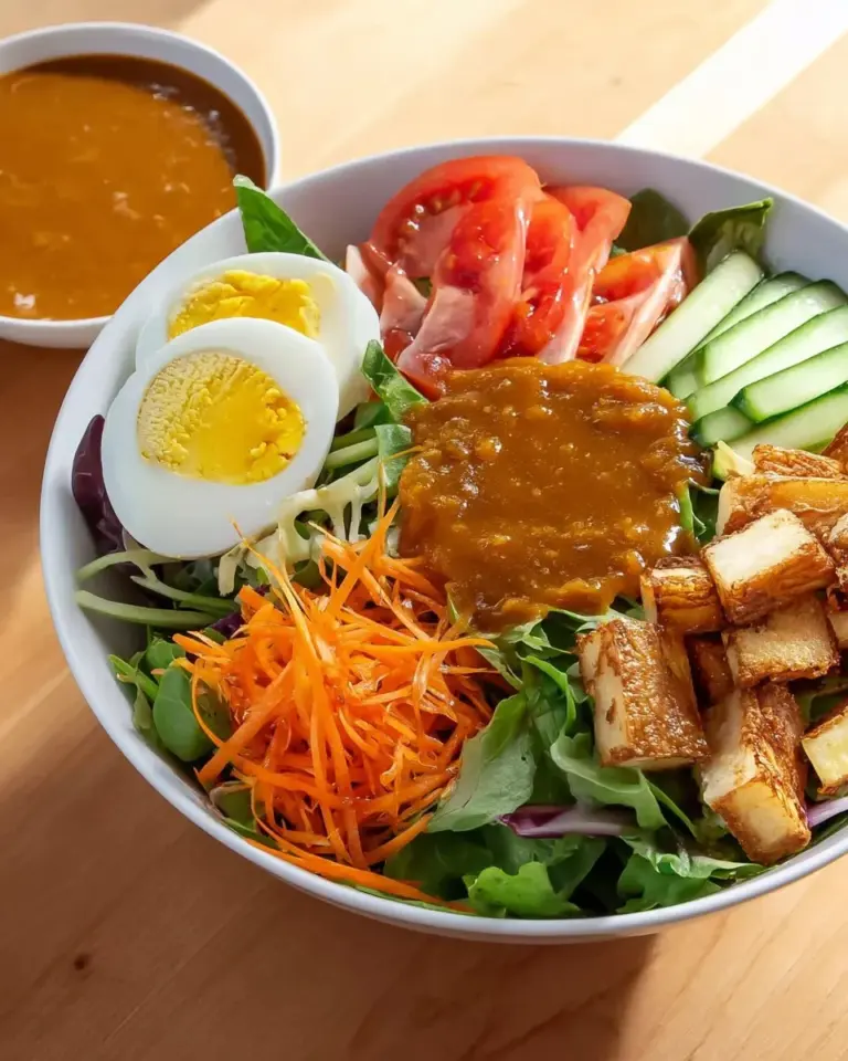 A bowl of authentic Thai Peanut Dressing for salad kaeg, showcasing creamy texture and vibrant color.