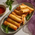 Delicious crispy spring rolls served with dipping sauce, Thai style.