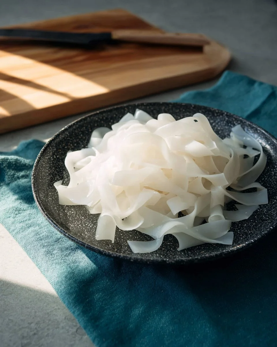 Homemade fresh rice noodles (ho fun) prepared in a traditional style