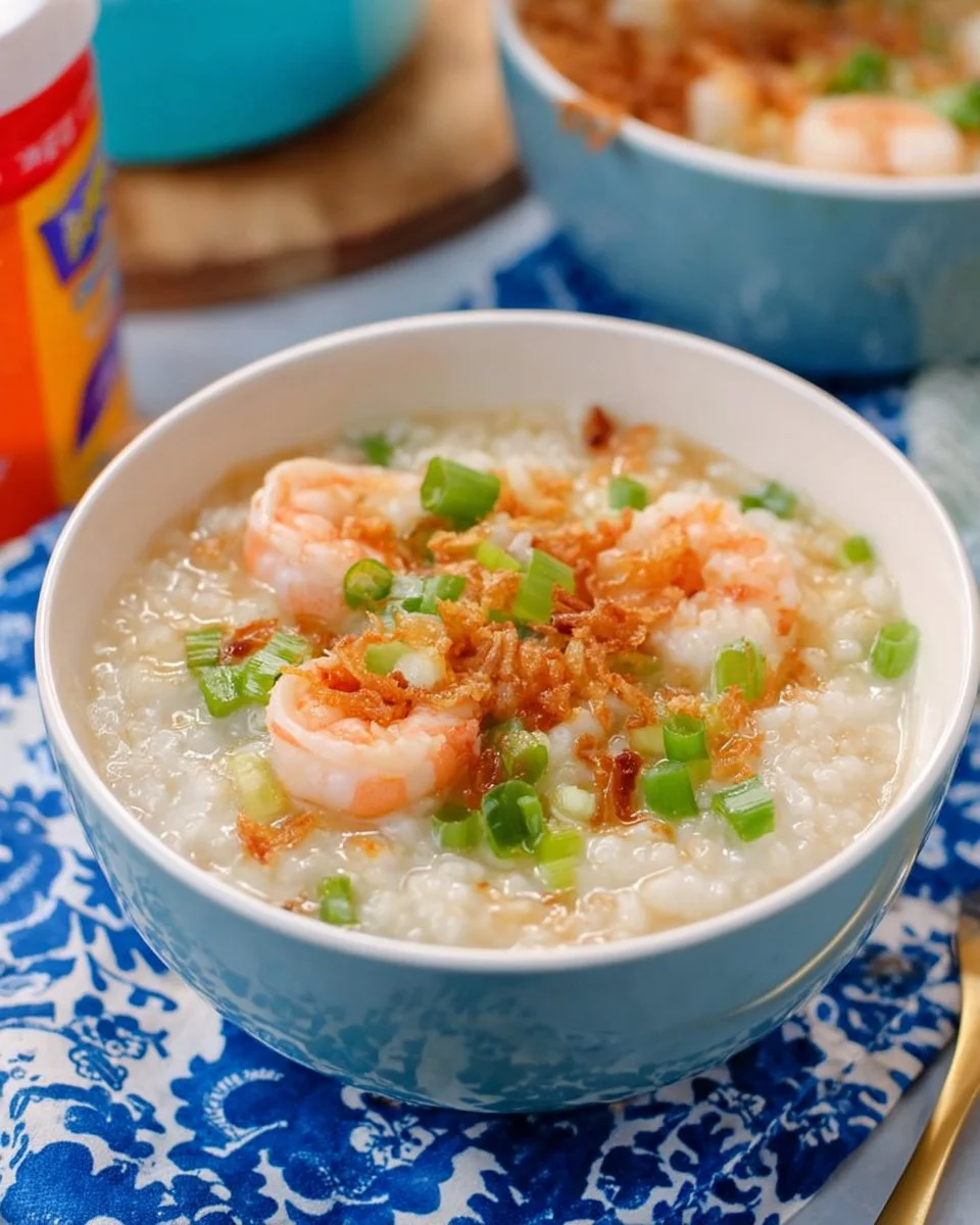 Thai Breakfast Rice Soup with Shrimp (Khao Tom Goong)