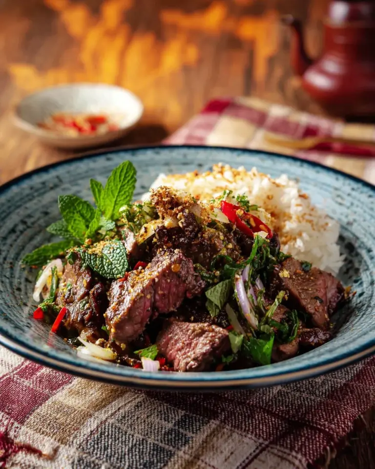 Delicious Thai Grilled Steak Salad with fresh vegetables and herbs