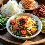 Serving of Umami Thai Green Papaya Salad with fermented fish sauce and fresh ingredients.