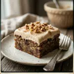 Delicious banana bread brownies with brown butter frosting ready to be enjoyed.