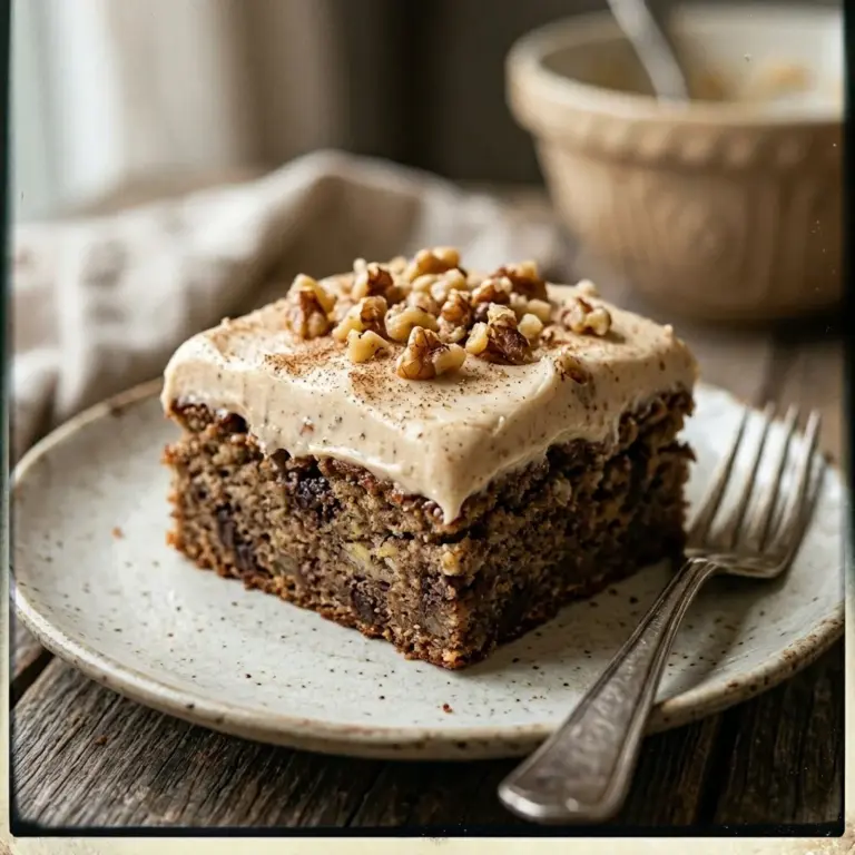 Delicious banana bread brownies with brown butter frosting ready to be enjoyed.