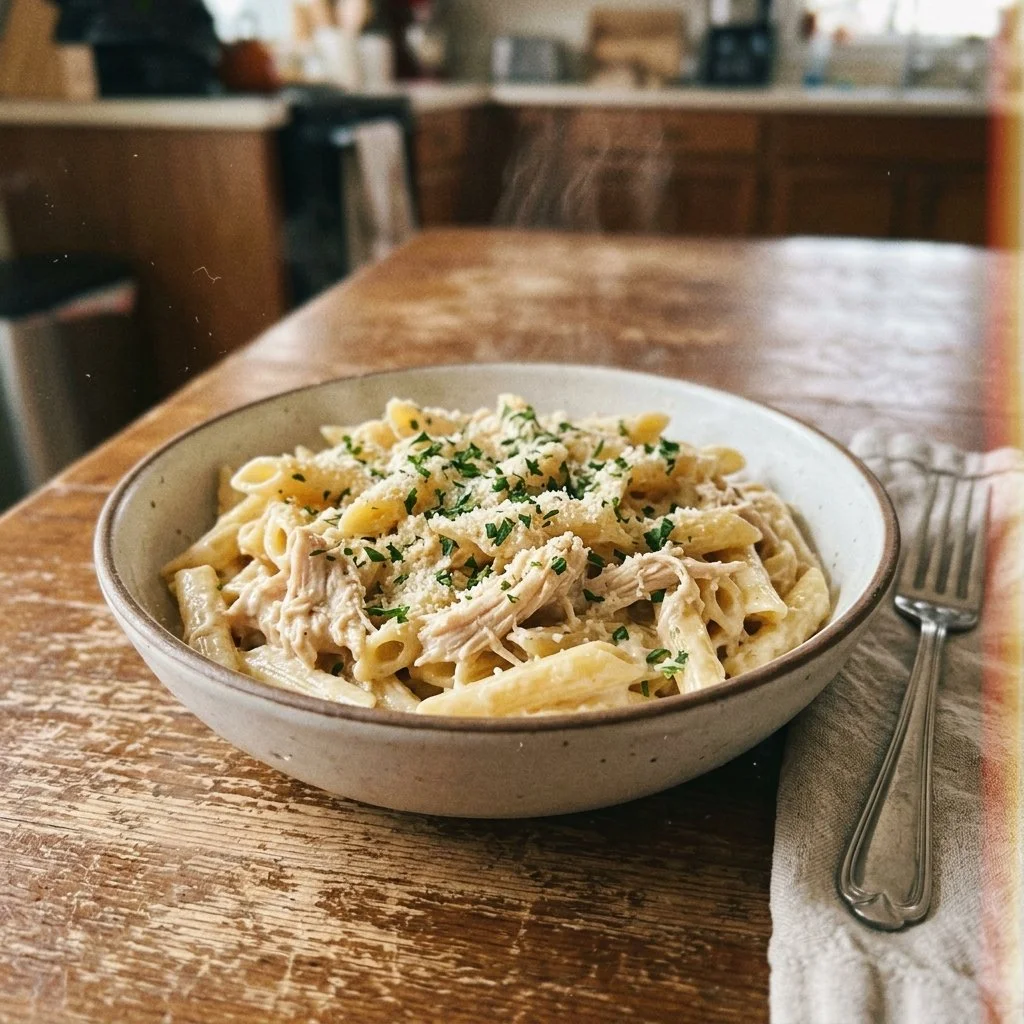Slow Cooker Copycat Olive Garden Chicken Alfredo Pasta served in a bowl
