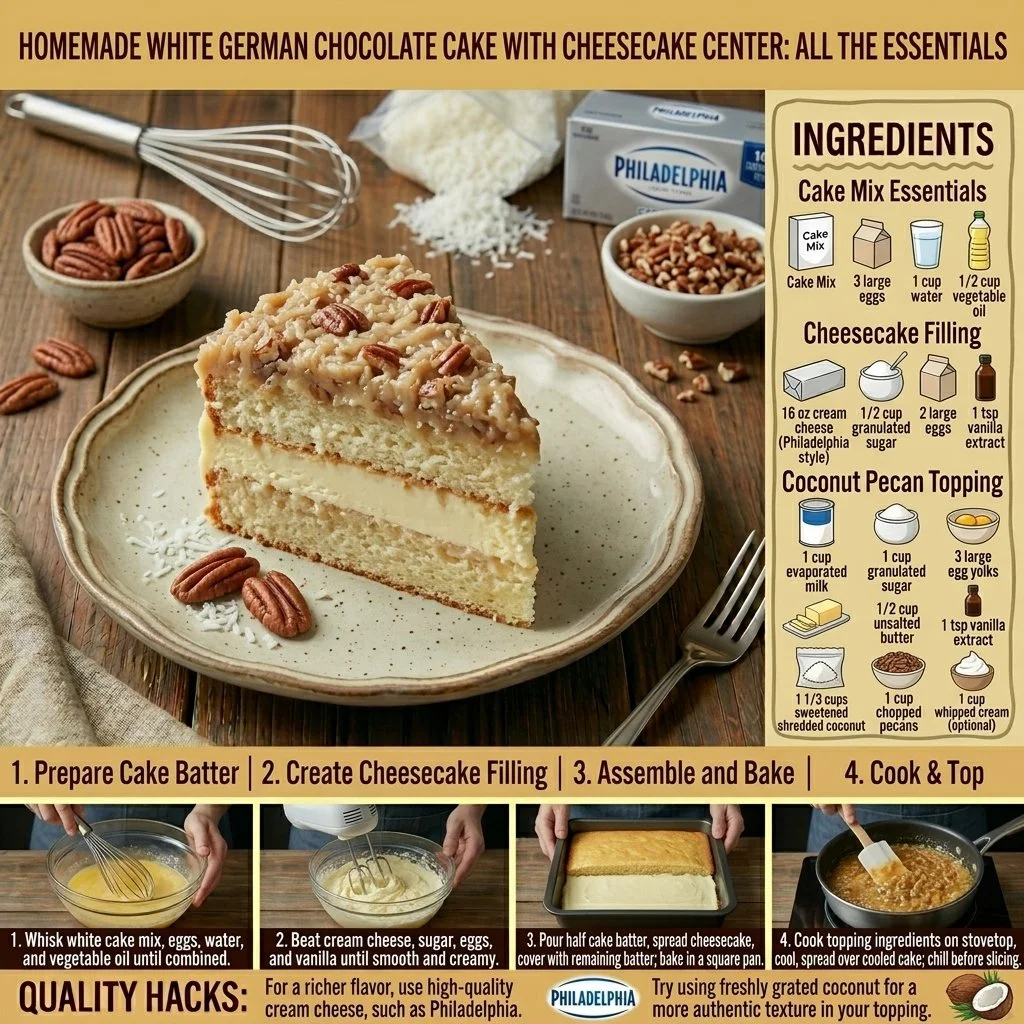 White German Chocolate Cake With Cheesecake Center