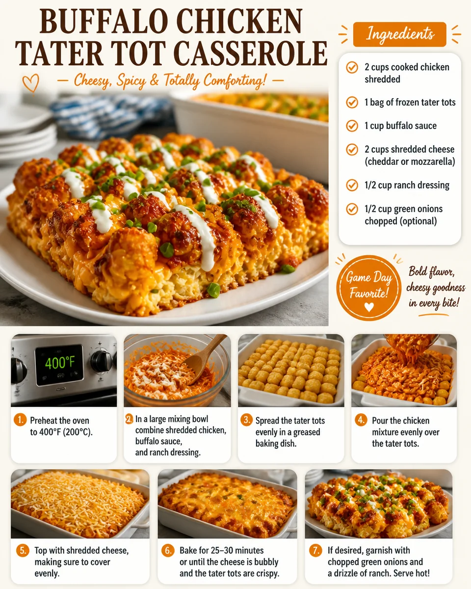 Buffalo Chicken Tater Tot Casserole