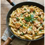 Delicious Cheddar Parmesan Garlic Butter Chicken with Creamy Penne Pasta