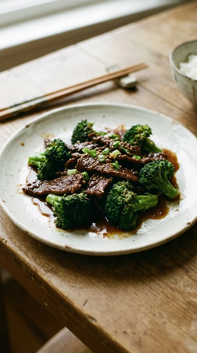 Delicious Chinese Beef and Broccoli stir-fry dish served on a plate.