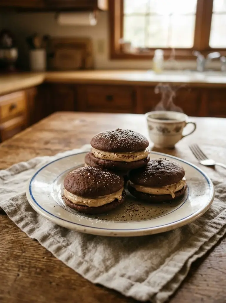 Delicious Chocolate Coffee Whoopie Pies with a rich, creamy filling