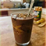 Chocolate Peanut Butter Protein Smoothie in a glass with a straw