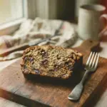 Loaf of classic chocolate chip banana bread fresh from the oven
