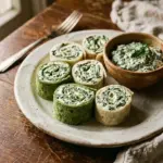 Classic Spinach Dip Pinwheels appetizer with creamy spinach dip wrapped in tortillas