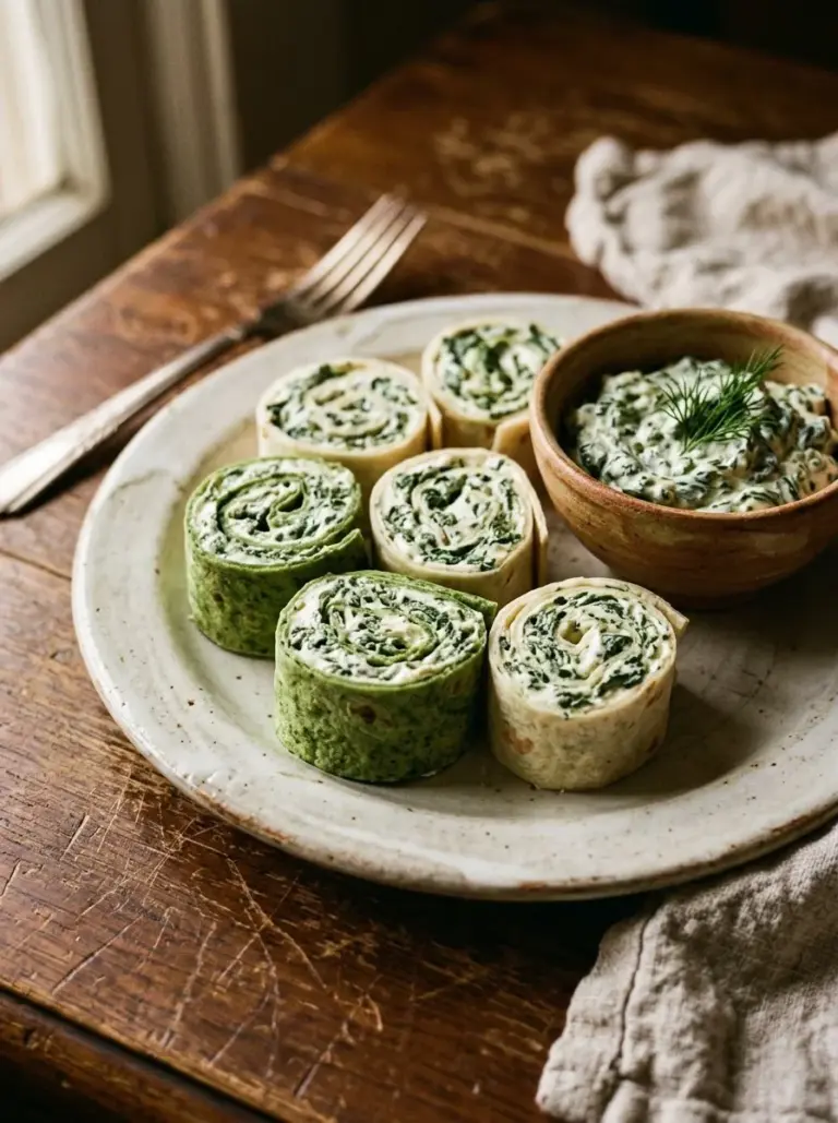 Classic Spinach Dip Pinwheels appetizer with creamy spinach dip wrapped in tortillas