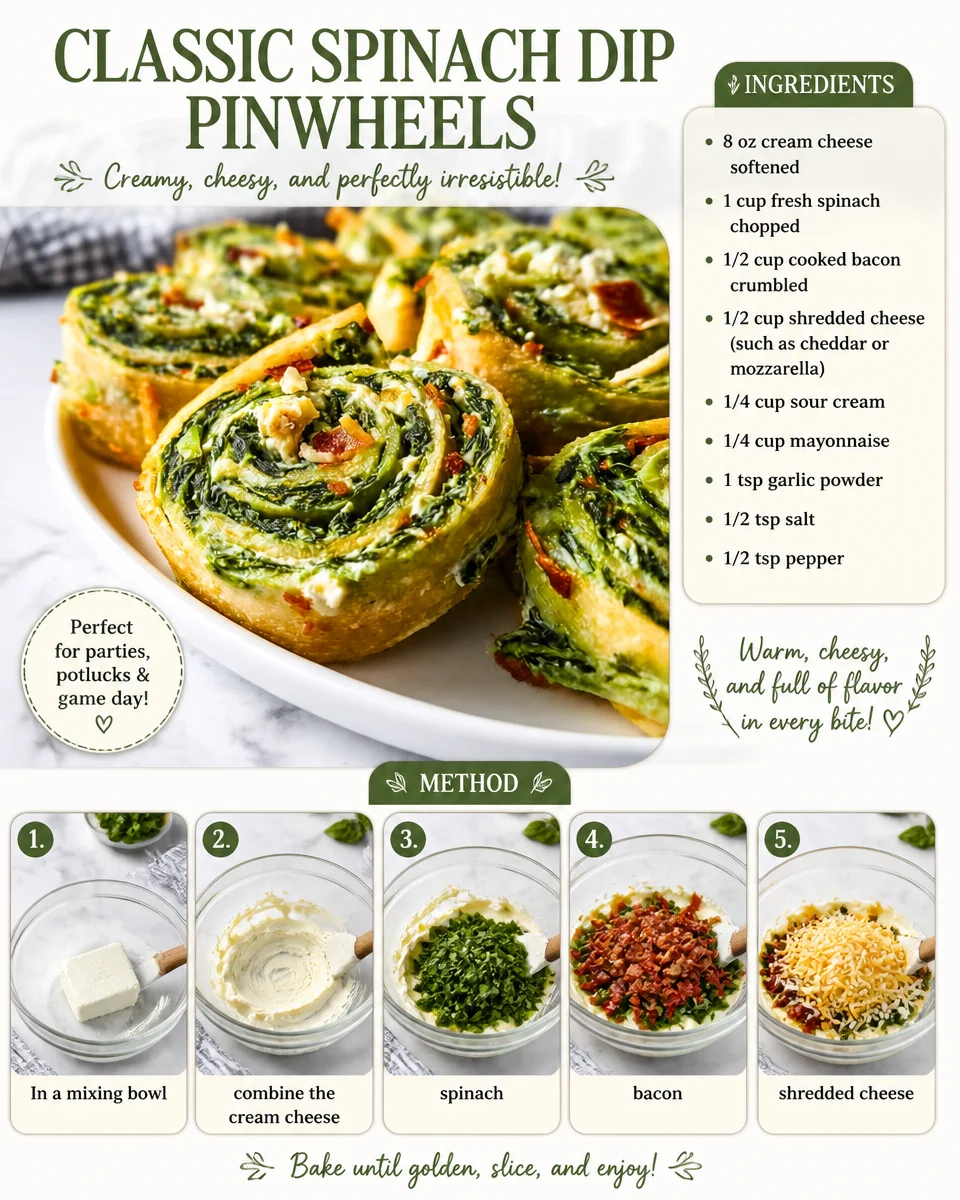 Classic Spinach Dip Pinwheels
