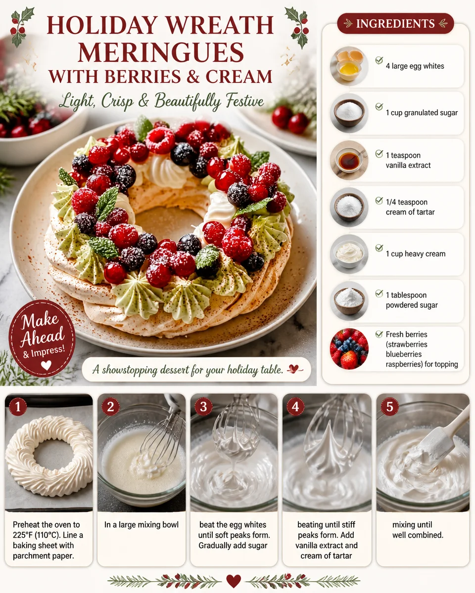 Holiday Wreath Meringues with Berries & Cream