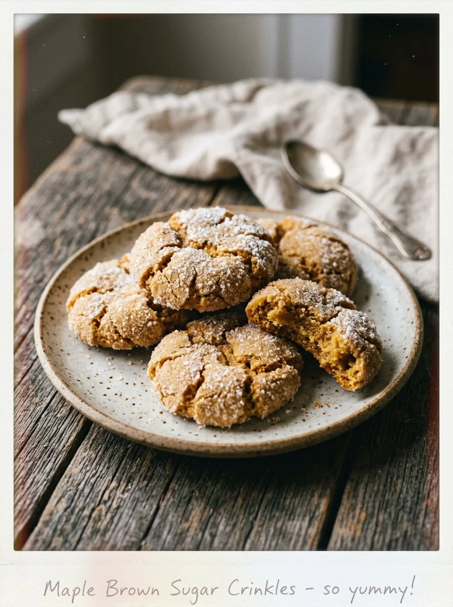 Freshly baked maple brown sugar crinkle cookies with a fluffy texture