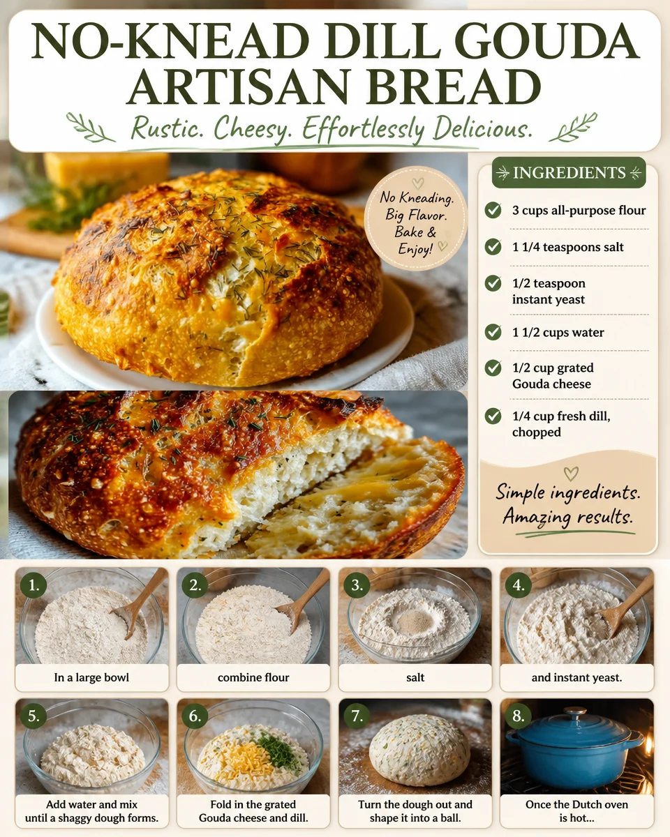 No-Knead Dill Gouda Artisan Bread