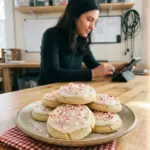 Freshly baked peppermint sugar cookies decorated for the holidays