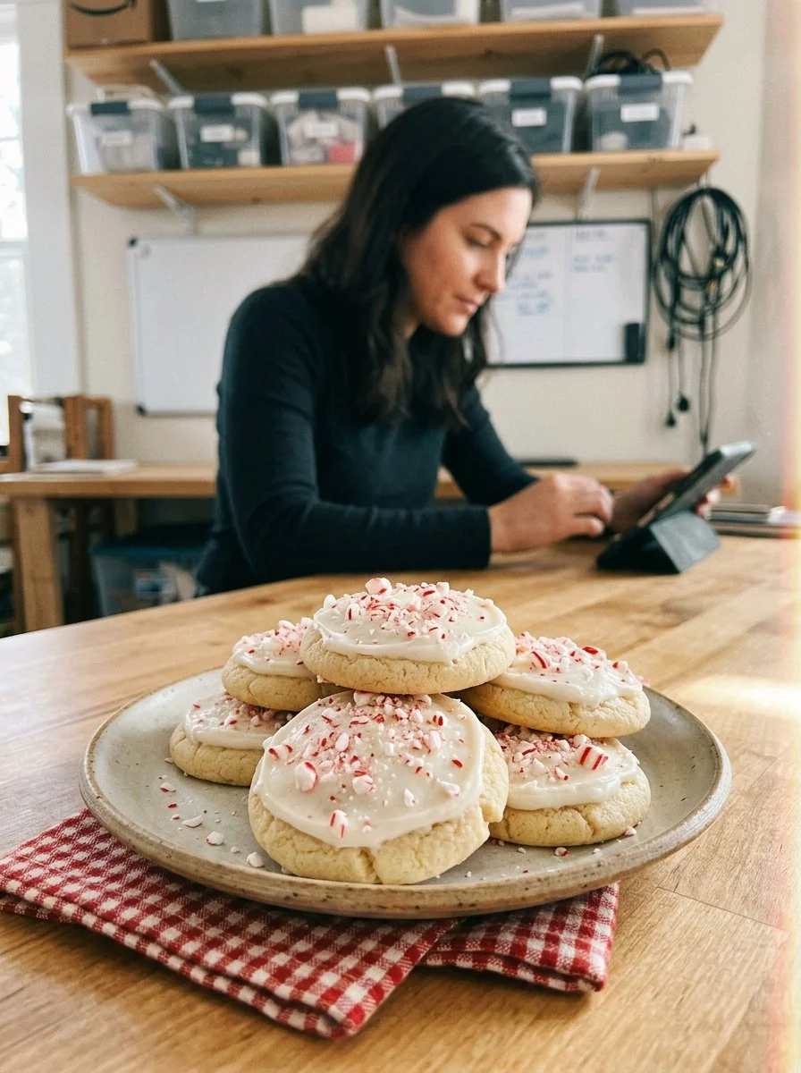 Freshly baked peppermint sugar cookies decorated for the holidays
