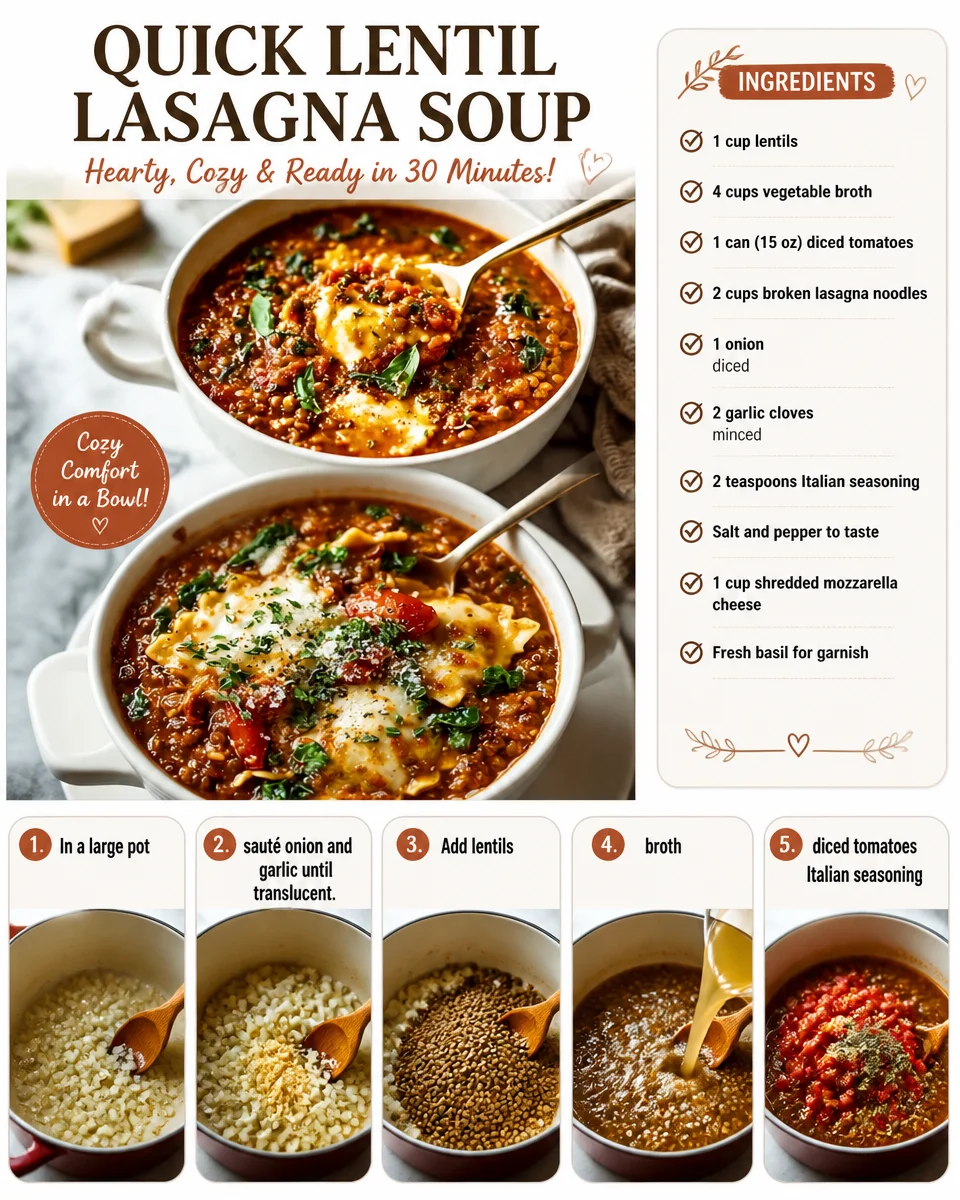 Quick Lentil Lasagna Soup