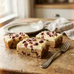 Soft Starbucks Cranberry Bliss Bars topped with cream cheese frosting and cranberries