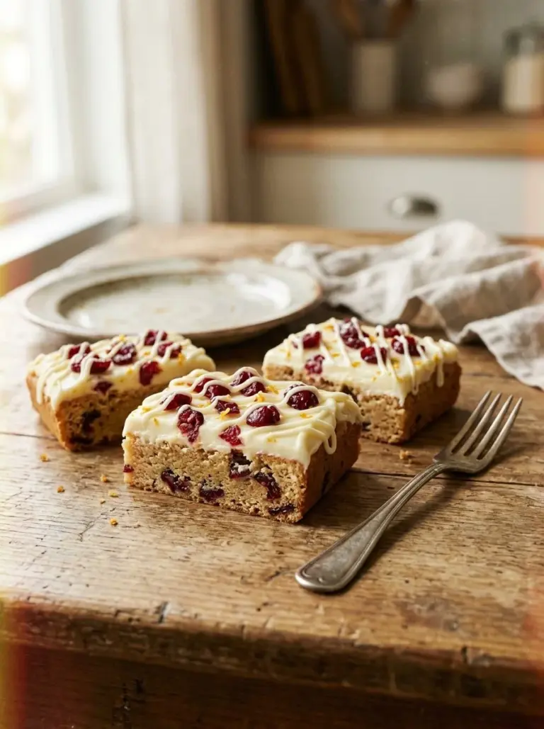 Soft Starbucks Cranberry Bliss Bars topped with cream cheese frosting and cranberries