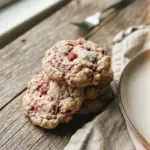 Freshly baked strawberry cheesecake cookies topped with strawberries.