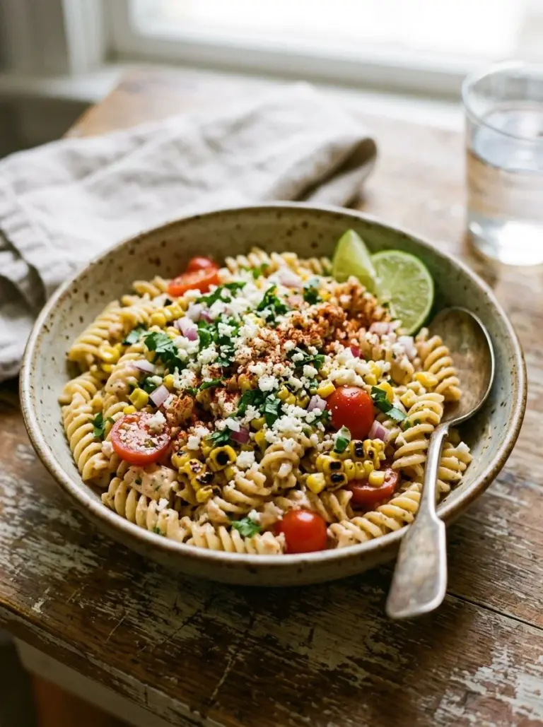 Delicious Street Corn Pasta Salad in a colorful bowl